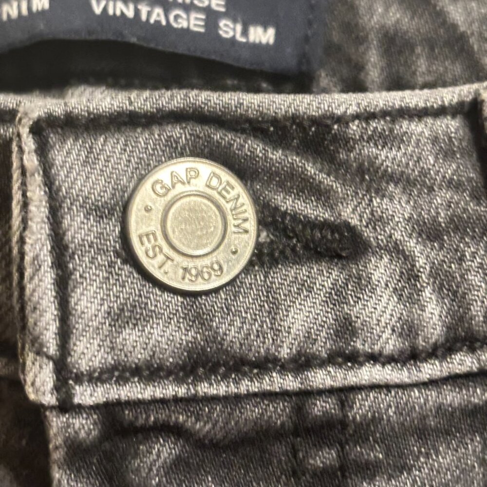 Gap Denim High Rise Vintage Slim Women Black Wash Stretch Straight Leg Jean - Picture 4 of 11